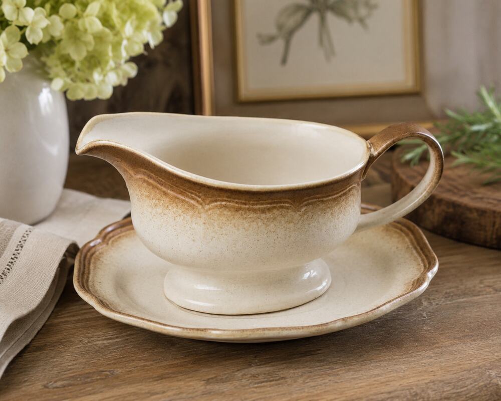 Vintage Mikasa Whole Wheat E8000 Gravy Boat & Underplate Japan